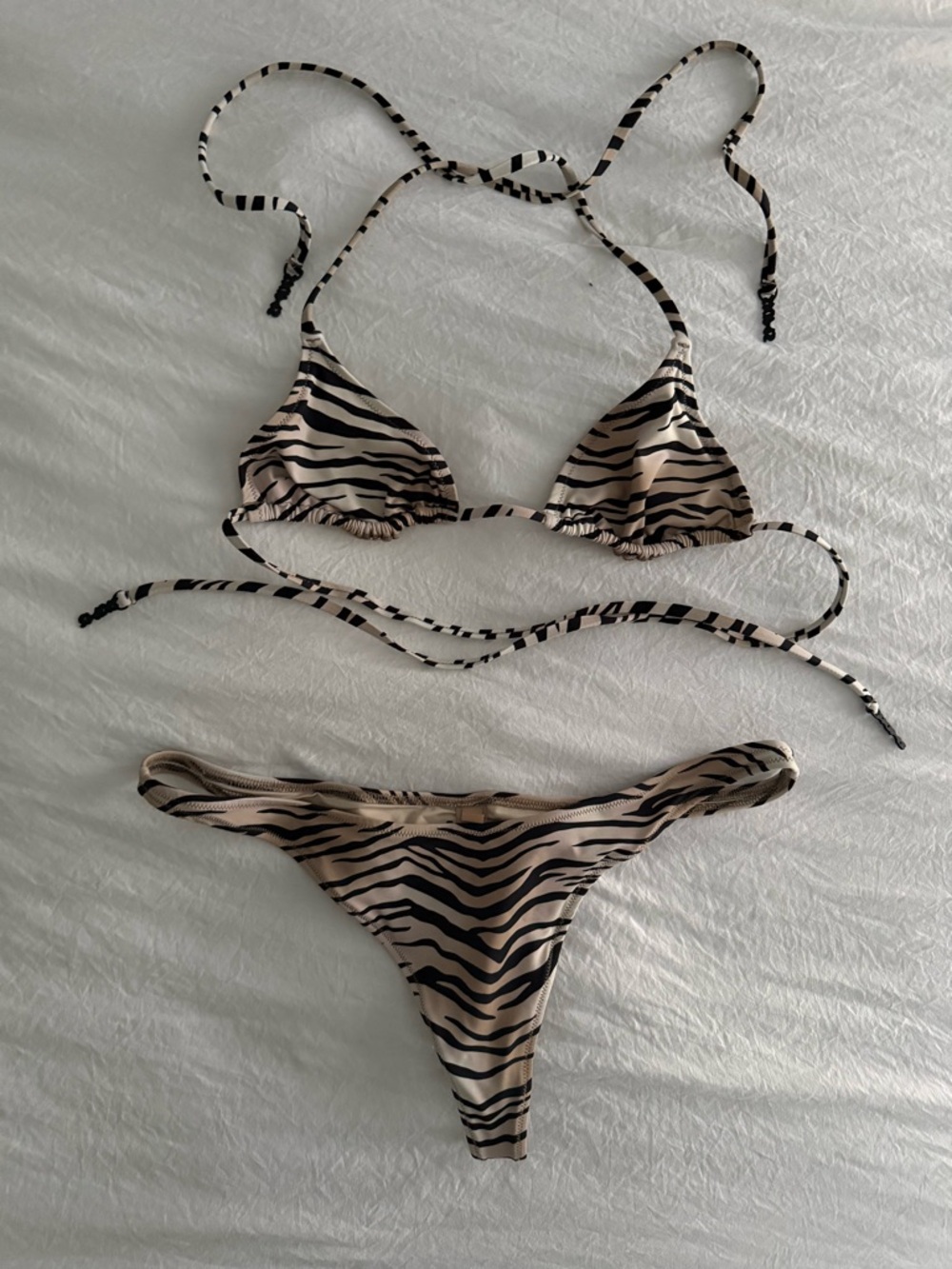 SKIMS Zebra-Stripe Thong Bikini | Small Top and Medium Bottom | Never worn